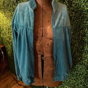 Vintage Main Event Teal Velour Jacket Small 90s Zip Up Retro Lounge Jacket